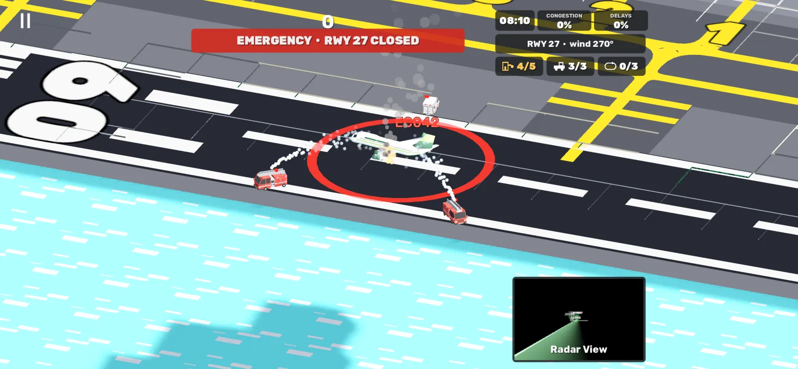 Fire crews spraying a damaged airliner on a closed runway