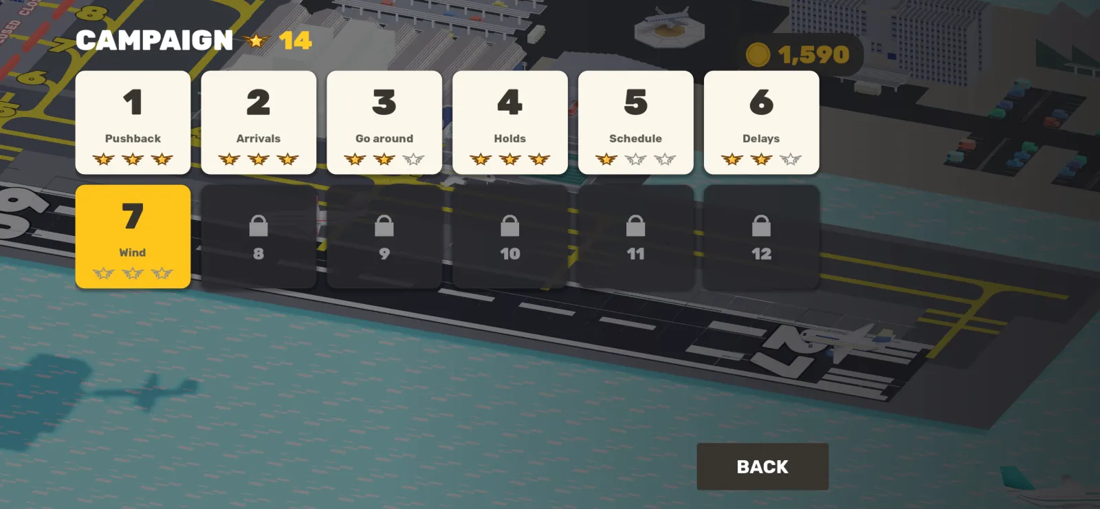 The campaign mission map with stars earned on the first missions